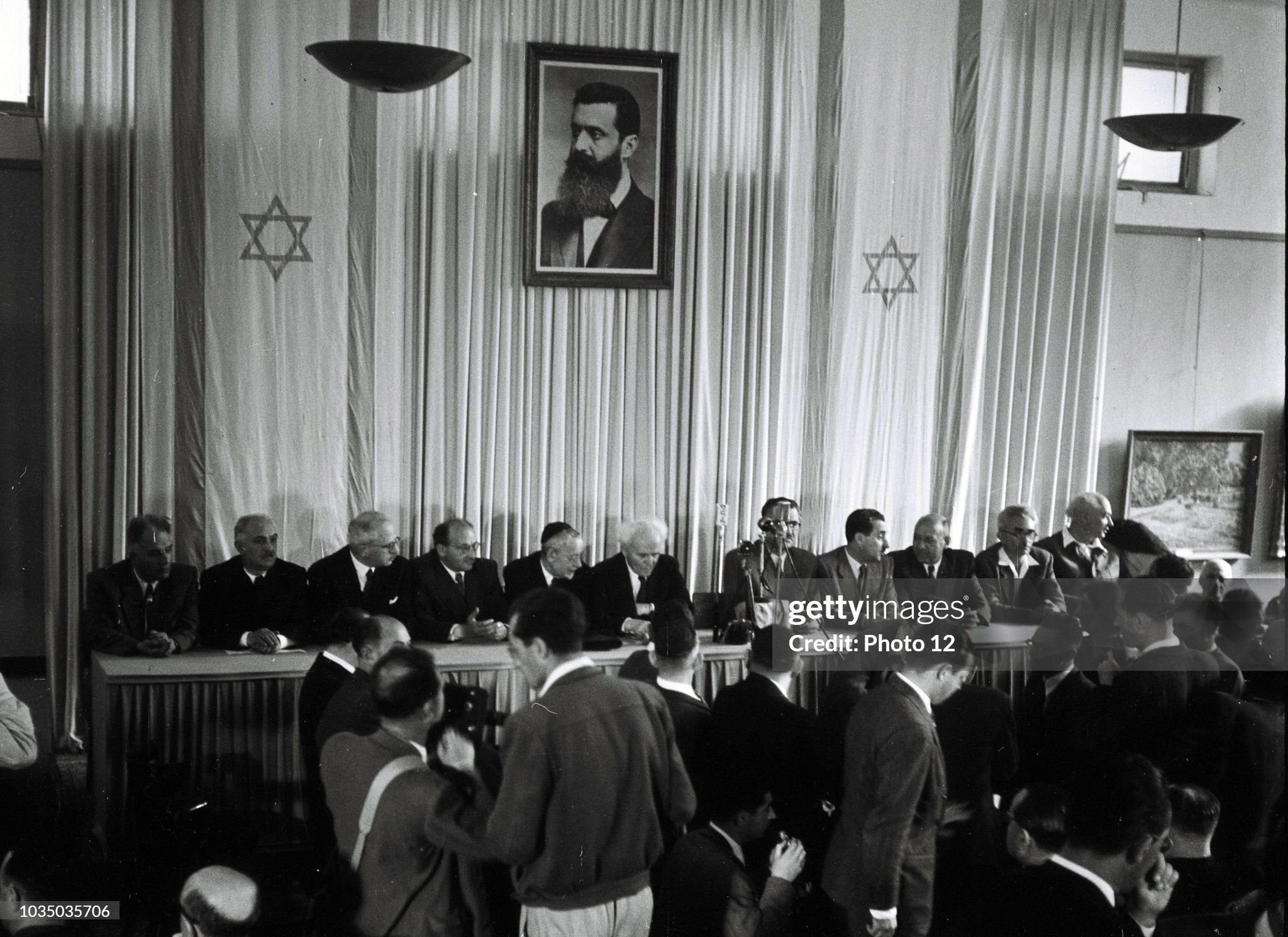gettyimages-1035035706-2048x2048 The Israeli Declaration of Independence made on the 14 May 1948, the British Mandate terminating soon afterwards at midnight. Dated 1948. (Photo by: Photo12/Universal Images Group via Getty Images)